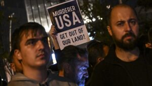 Manifestation dénonçant l'agression israélienne contre Gaza devant l'ambassade américaine à Ankara